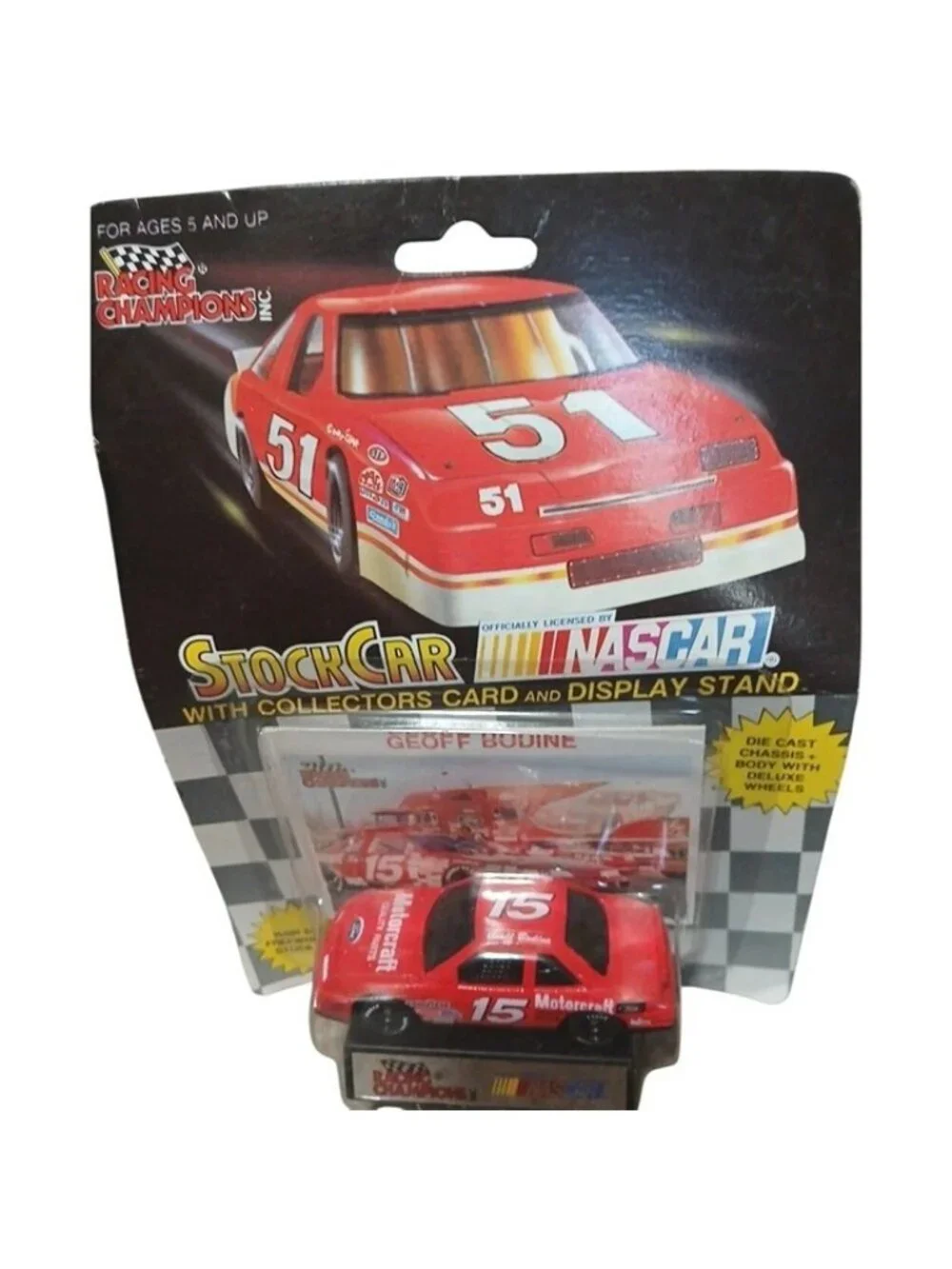 Die Cast Racing Champions Geoff Bodine 15 NASCAR Stock Car Collectible Card 1992